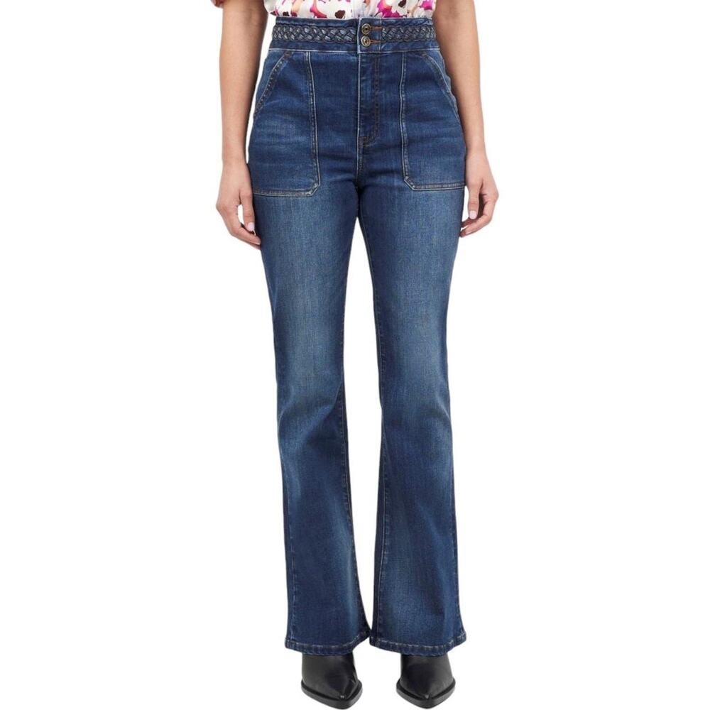 NWT La Joie Braided Waist Flare Jeans Size 10 Medium Wash Boho Wide Leg Denim